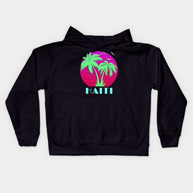 Haiti Palm Trees Sunset Kids Hoodie by Nerd_art